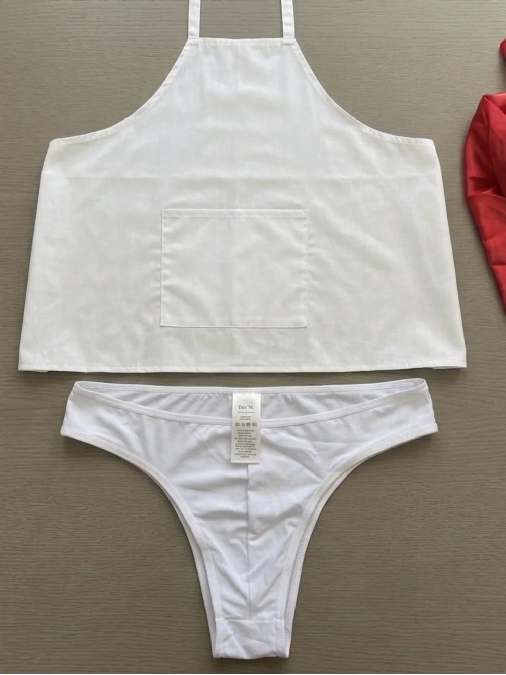 Men's Sexy Chef Apron Costume Set with Red Bandana & Briefs - White | XL
